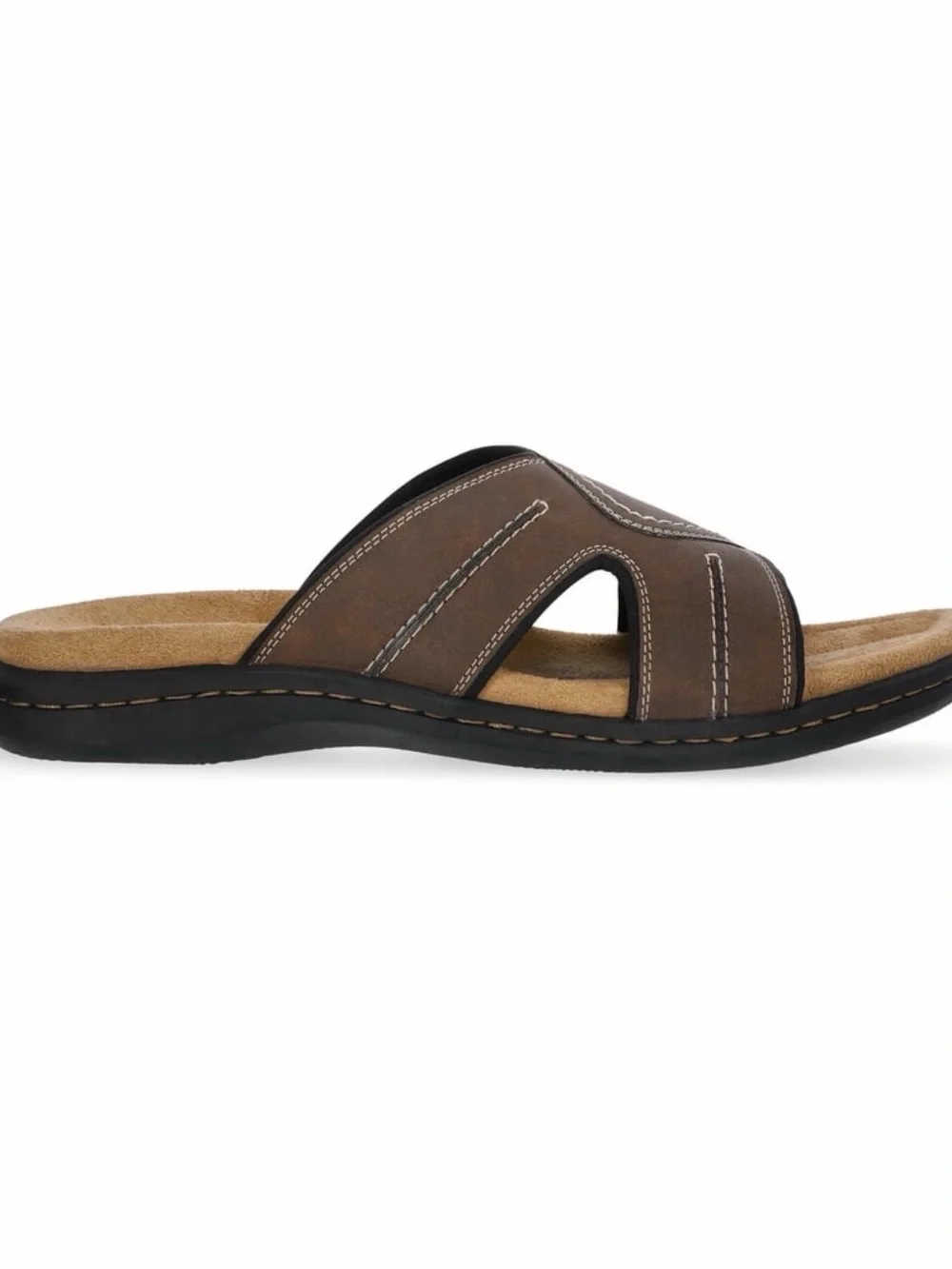 George Men’s Brown Leather-Style Crossband Slide Sandals